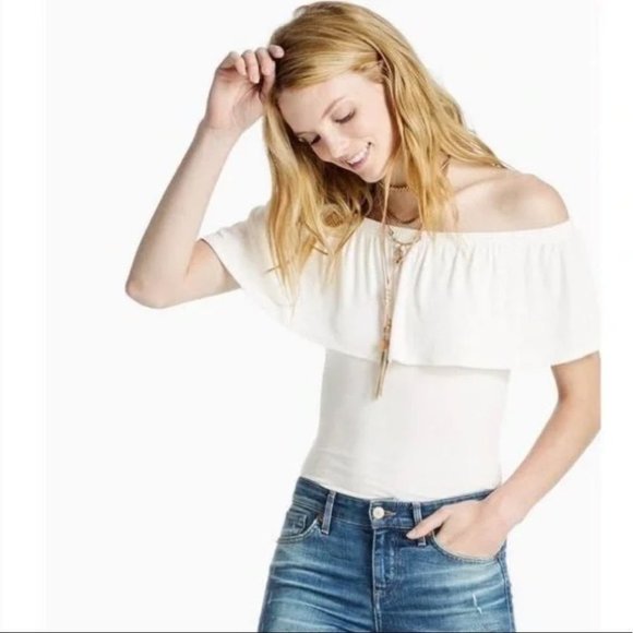 Lucky Brand Tops - NWT Lucky Brand Ribbed Off Shoulder Ruffle Bodysuit